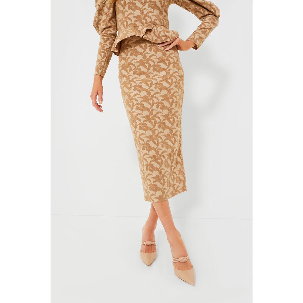 Tuckernuck Tan and Cream Floral Knit Midi Skirt